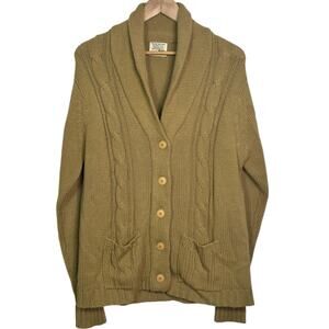 1970's Sears the Fashion Place Beige Shawl Collar Cable Knit Cardigan Sweater